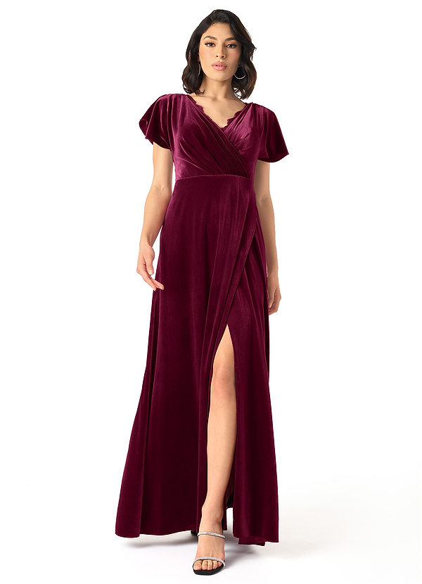 Azazie Bellamy Bridesmaid Dresses Cabernet A-Line Lace Dress image1