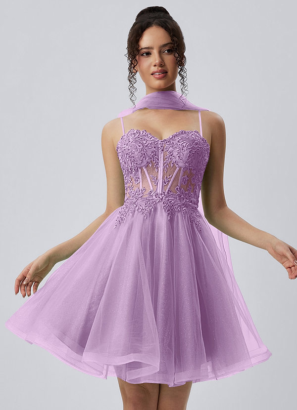 Thalassienne Púrpura Minivestido de tul con encaje y pedrería image1
