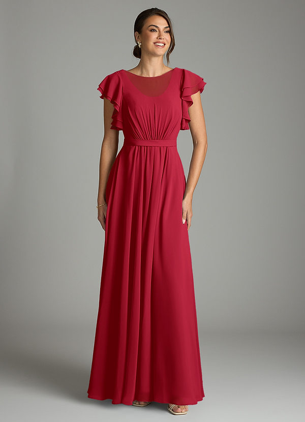 Azazie Daphne Modest Bridesmaid Dresses A-Line Ruffled Chiffon Floor-Length Dress image1