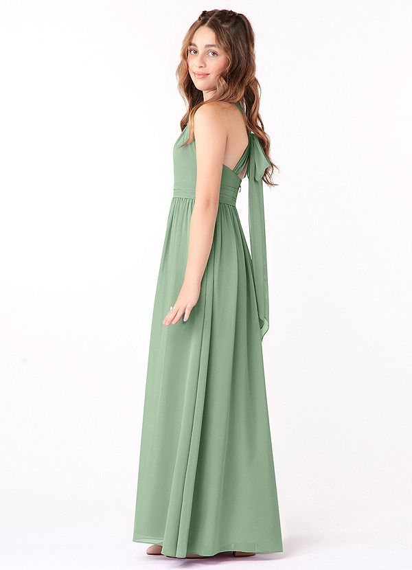 Azazie Jaylah Junior Matcha A-Line Ruched Chiffon Dress image1