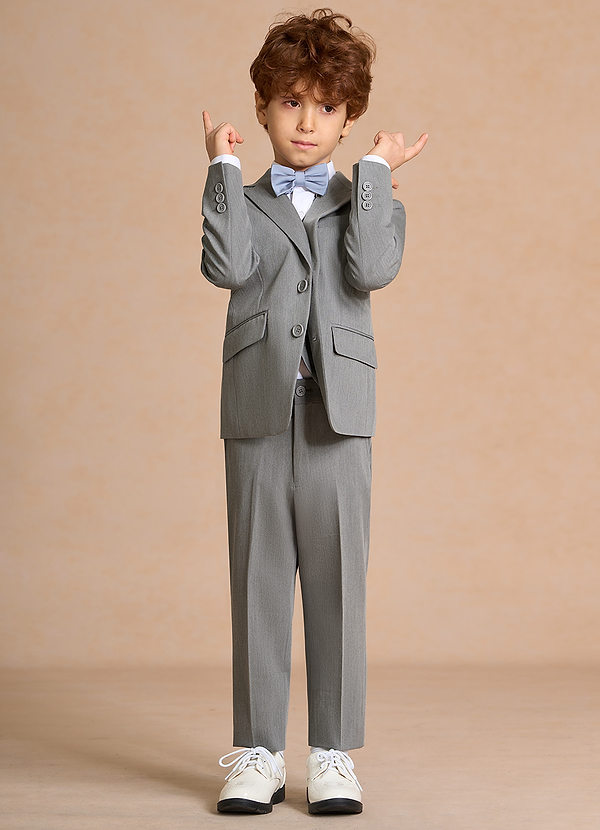 front Oliver Boys Grey 5-Piece Suit With Bow Tie