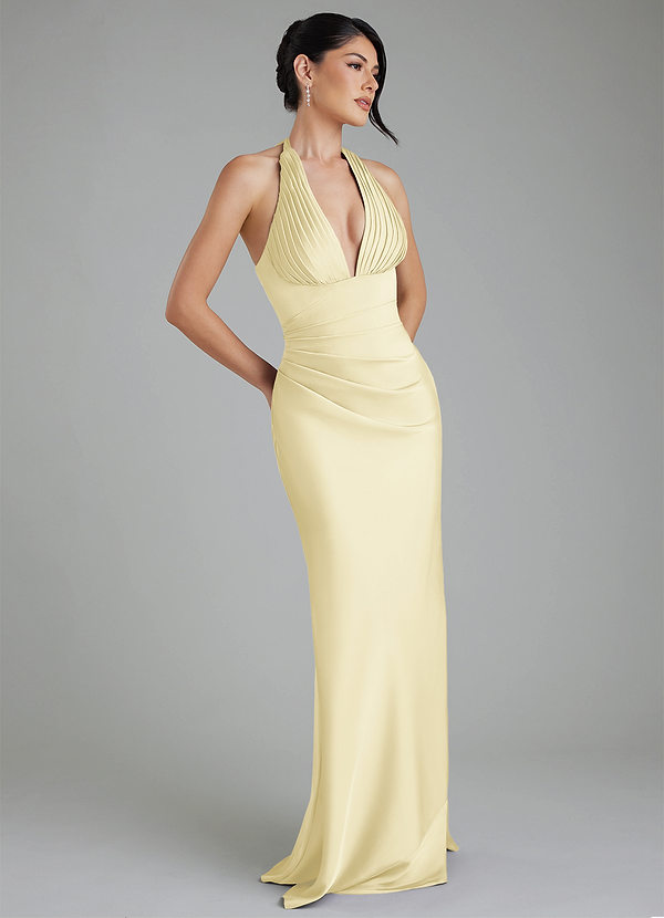 Azazie Torrance Robes de demoiselle d'honneur Robe Sirène en Satin extensible Corset Sorbet Citron image1