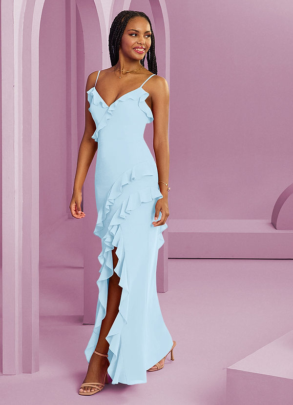 Barbie ♥ Azazie Bridesmaid Dresses Sky Blue Sheath Chiffon Dress image1