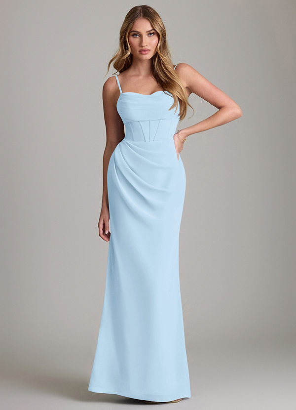 Azazie Mai Bridesmaid Dresses Sky Blue Sheath Pleated Chiffon Dress image1