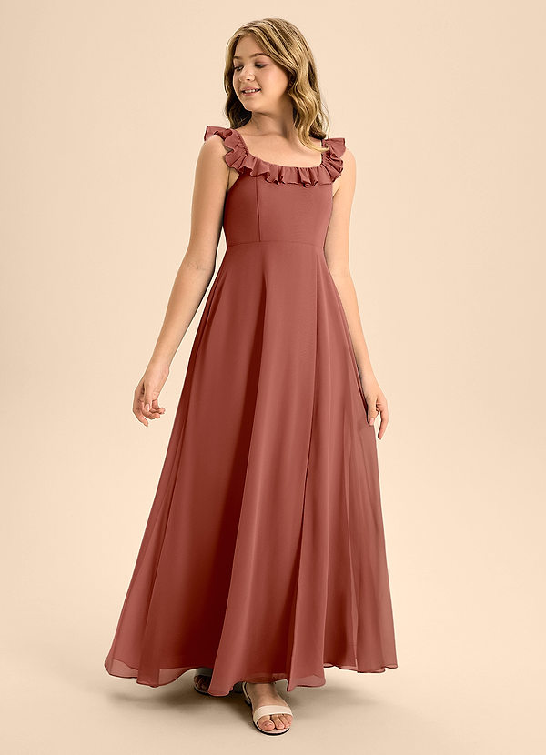 Azazie Callie Junior Auburn A-Line Ruched Chiffon Dress image1