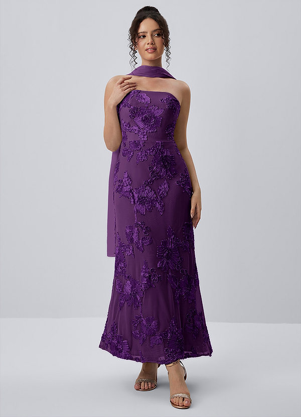 Esperanza Pruim Stretch maxi-jurk met 3D-bloemen en kant image1