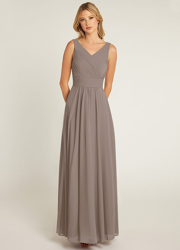 Azazie Pierrette Bridesmaid Dresses Taupe A-Line Pleated Chiffon Dress image1