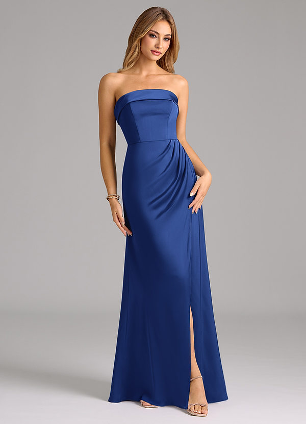Azazie Aretha Bridesmaid Dresses Royal Blue A-Line Strapless Stretch Satin Convertible Dress image1