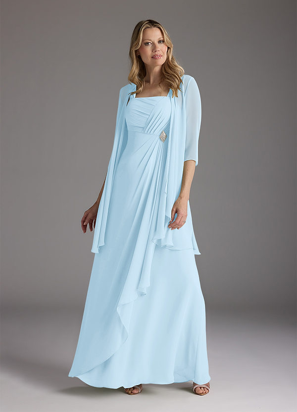 Azazie Weisz Brautmutterkleider A-Linie Quadratischer Ausschnitt Gefaltet Chiffon Kleid Himmelblau image1