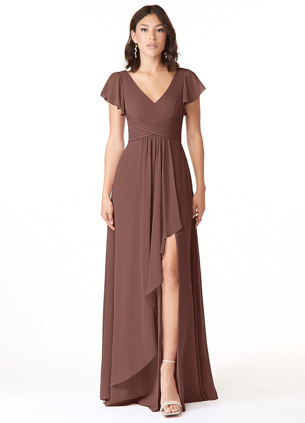 Azazie Omari Bridesmaid Dresses Espresso A-Line Chiffon Dress image1
