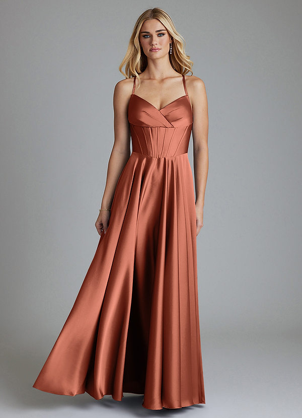 Azazie Alaia Bridesmaid Dresses Clay A-Line Corset Stretch Satin Dress image1