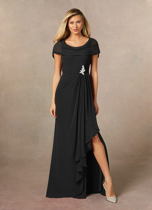 Azazie Mary Mother of the Bride Dresses Black A-Line Side Slit Chiffon Dress image1