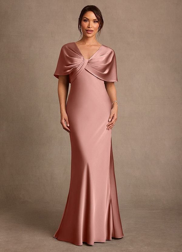 Azazie Dosia Moeder van de Bruid Jurken Kolom Jurk van Stretch Satijn Geplooid Rozet image1