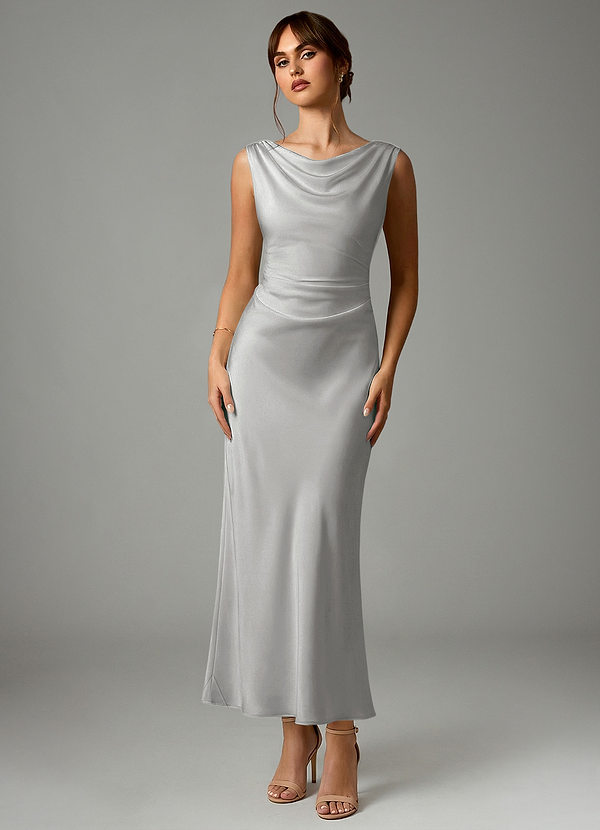 Azazie Kieryn Brautjungfernkleider Meerjungfrau-Linie Plissee Stretch-Satin Kleid Silber image1