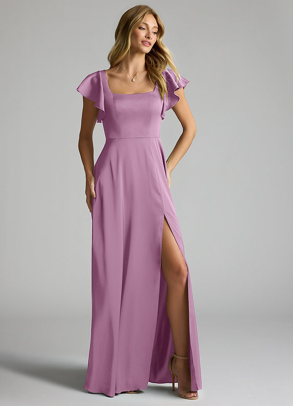 Azazie Bondi Bridesmaid Dresses Wisteria A-Line Bow Stretch Satin Dress image1