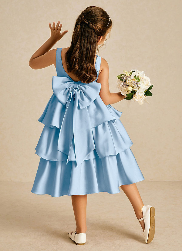 Azazie Margery Flower Girl Dresses Powder Blue A-Line Bow Stretch Satin Dress image1