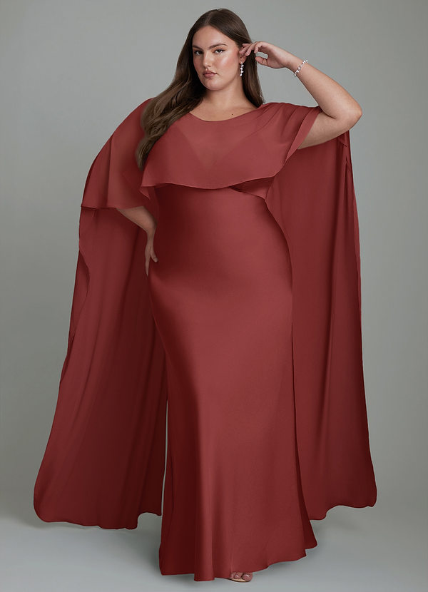 Azazie Stefania Robes de demoiselle d'honneur Robe Trapèze en Satin extensible Terracotta image1