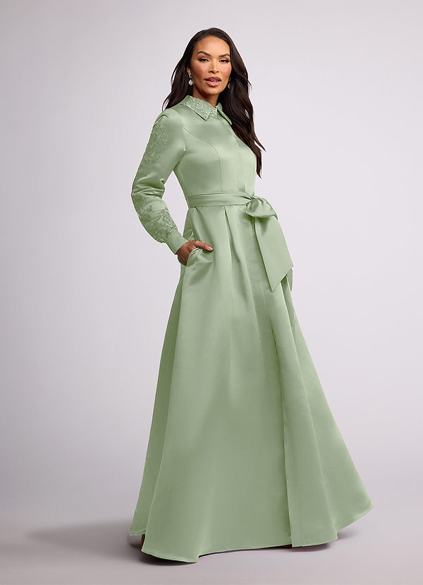Azazie Ruth Mother of the Brides Dresses Dusty Sage A-Line Lace Matte Satin Dress image1