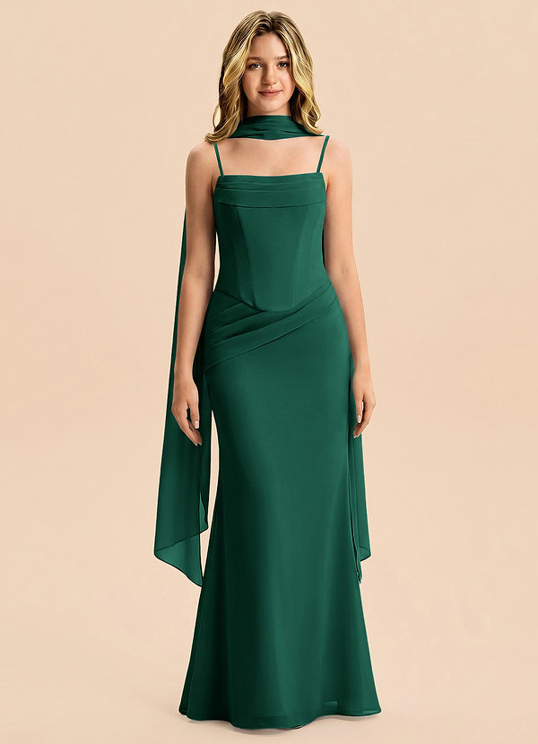 Azazie Sorrel Junior Meerjungfrau-Linie Plissee Chiffon Kleid Smaragd image1