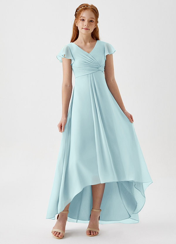 Azazie Breanne Junior Abito A-Line in Chiffon Sea Glass image1