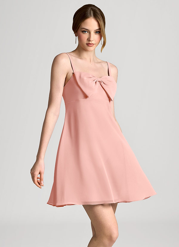 front Rosette Chiffon Bow Mini Slip Dress