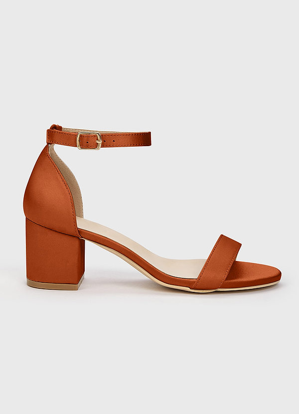 front Matching Color Matte Satin One Strap Buckle Block Heel Sandals