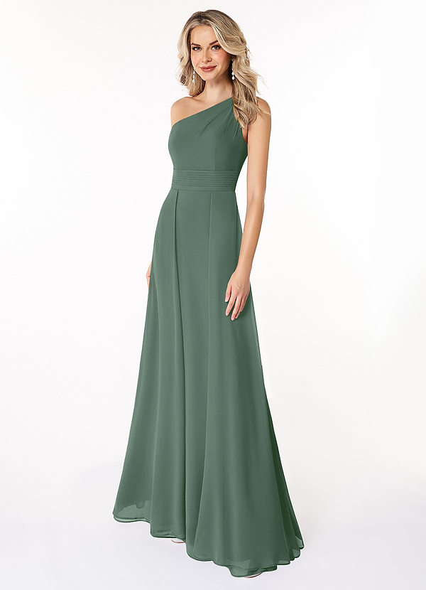 Azazie Dallas Vestidos de dama de honor Vestido de Eucalipto de Gasa de Corte En A con Hombro unilateral image1
