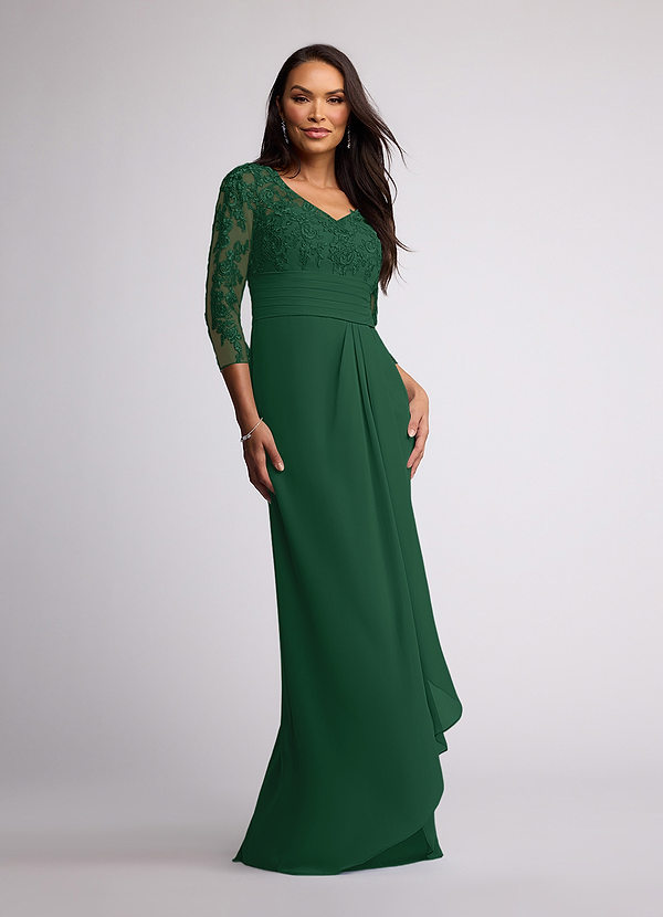 Azazie Joan Mother of the Brides Dresses Dark Green Sheath V-Neck Lace Chiffon Dress image1