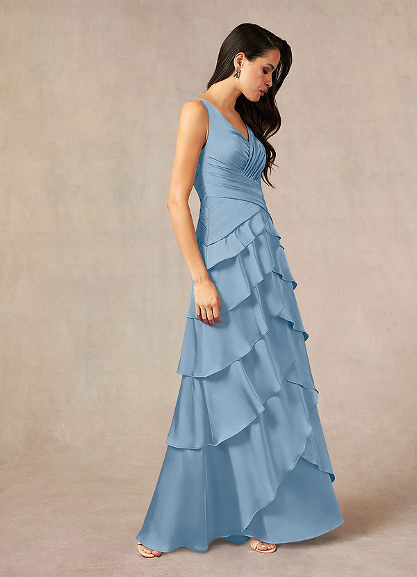 Azazie Viola Mother of the Brides Dresses Powder Blue A-Line Pleated Stretch Satin Dress image1