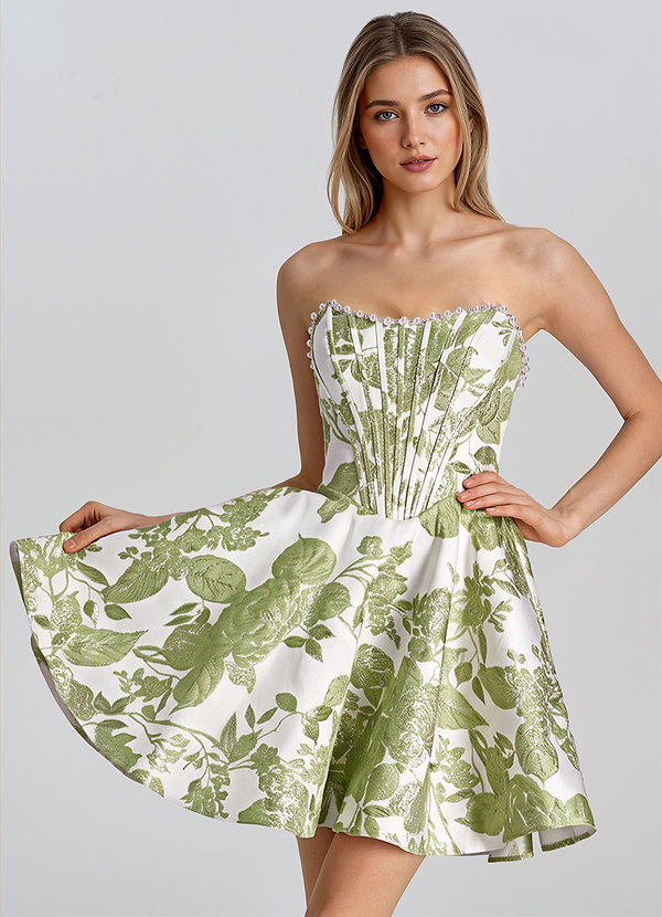 Ismene Verde Minivestido corsé en línea A de jacquard image1