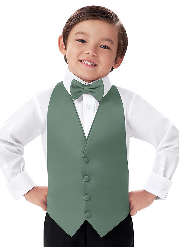 front Boy's Matte Satin Vest & Bow Tie Set