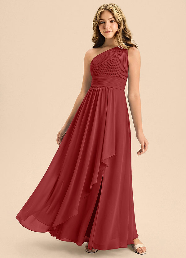 Azazie Skye Junior Vestido Óxido de Gasa de Corte en A con Plisado image1