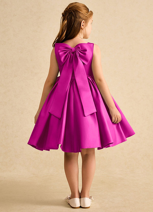 Azazie Jessie Vestidos de Niña de Flores Vestido de Fucsia de Satin Mate de Corte En A con Lazo image1