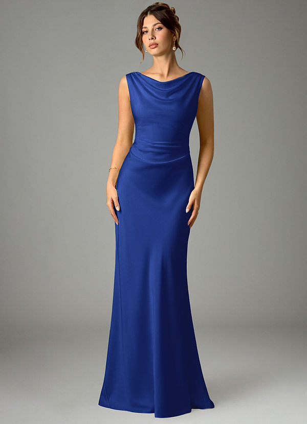 Azazie Kieryn Bridesmaid Dresses Royal Blue Mermaid Pleated Stretch Satin Dress image1