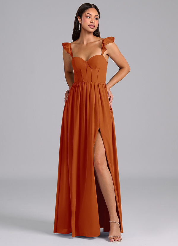 Azazie Denisse Suknie dla druhen Linia A Marszczony Szyfon Do ziemi Sukienka image1