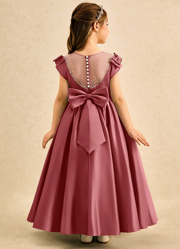 Azazie Toffee Abiti da Damigella Bambina Abito Stile Principessa in Raso Opaco Fiocco Rosa Antica image1