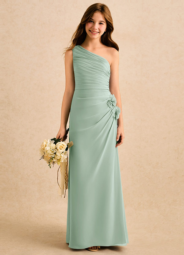 Azazie Sophie Girls Formal Sukienki dla dziewczynek sypiących kwiaty Osłona Jedno ramię Szyfon Długość podłogi Sukienka image1