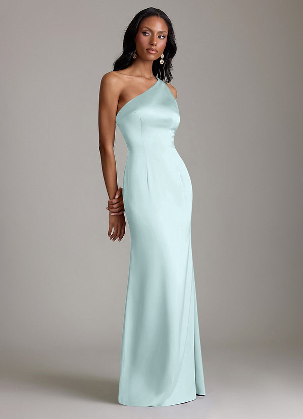 Azazie Voni Abiti da Damigella Abito Sirena in Raso Elasticizzato Monospalla Sea Glass image1
