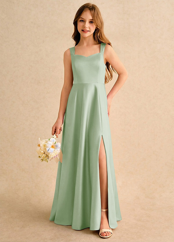 Azazie Makani Girls Formal Sukienki dla dziewczynek sypiących kwiaty Linia A Dekolt w kształcie serca Matowy satynowy Długość podłogi Sukienka image1