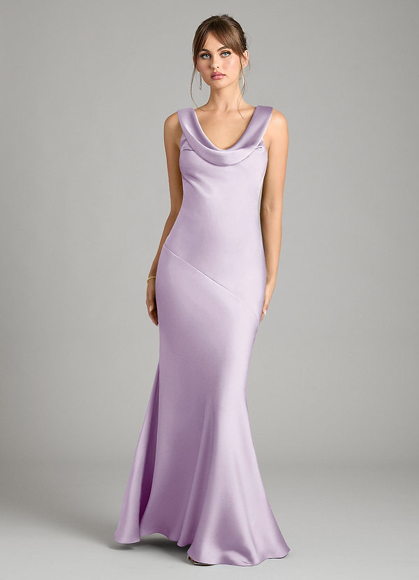 Azazie Rylina Bridesmaid Dresses Frosted Lilac Mermaid Stretch Satin Dress image1