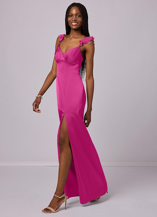 Barbie ♥ Azazie Bridesmaid Dresses Fuchsia Sheath Stretch Satin Dress image1