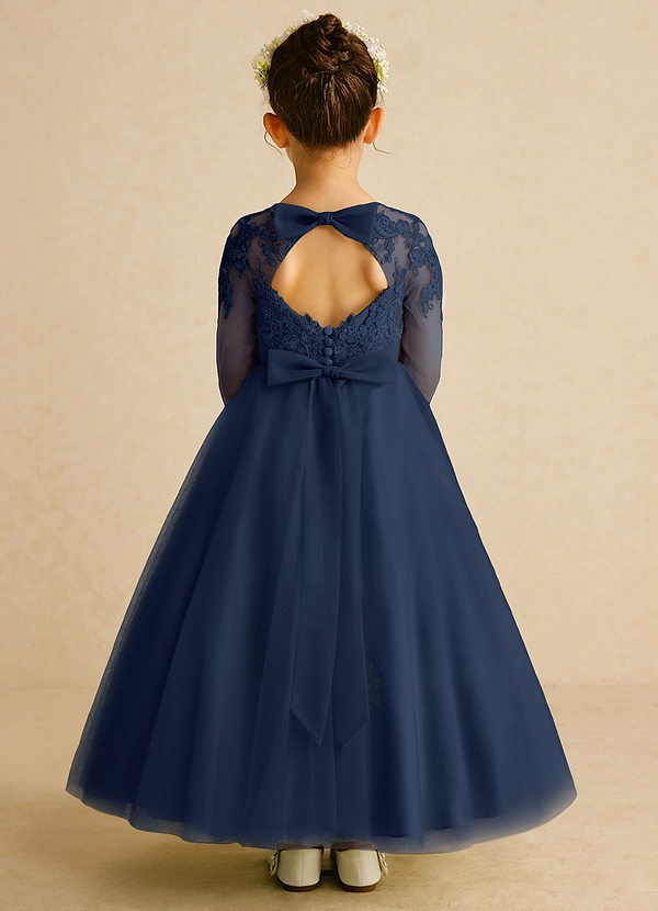 Azazie Precious Flower Girl Dresses Dark Navy A-Line Lace Tulle Dress image1
