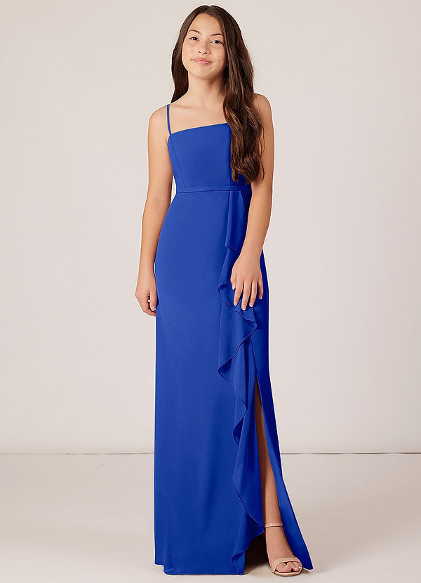 Azazie Kaylee Junior Royal Blue A-Line with Belt Chiffon Dress image1
