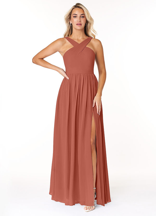 Azazie Elvira Bridesmaid Dresses Clay A-Line Pleated Chiffon Dress image1