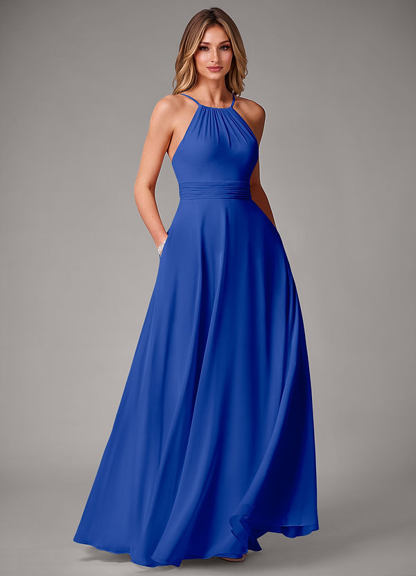 Azazie Amalia Abiti da Damigella Abito A-Line in Chiffon Plissettato Blu Reale image1