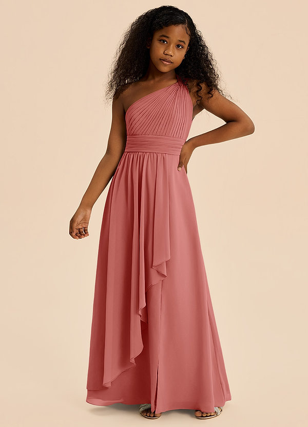 Azazie Skye Junior Abito A-Line in Chiffon Plissettato Rosa Antica image1