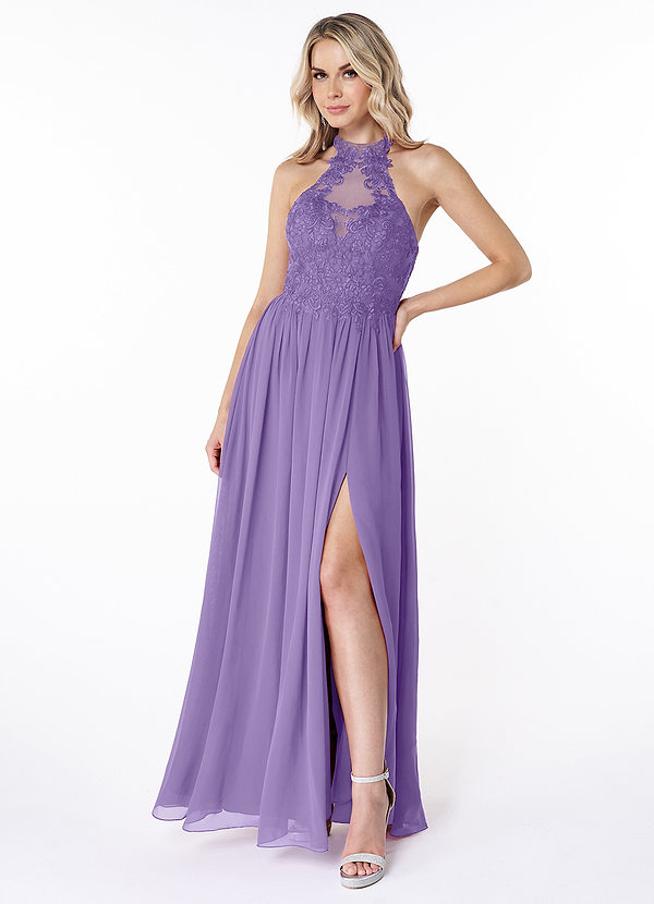 Azazie Prue Bridesmaid Dresses A-Line Lace Chiffon Floor-Length Dress image1