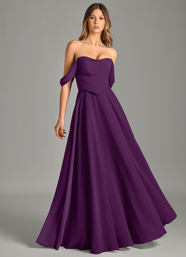 Azazie Chelsey Abiti da Damigella Abito Convertibile A-Line in Chiffon a Spalla Scoperta Uva image1