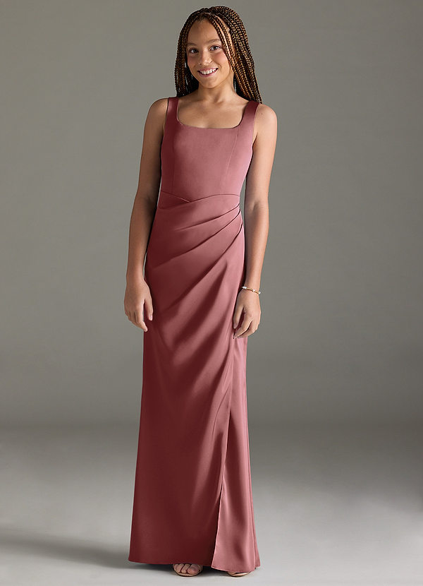 Azazie Mero Junior Amethyst Mermaid Pleated Stretch Satin Dress image1