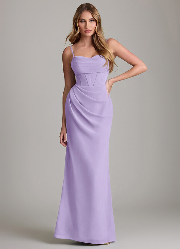 Azazie Mai Bridesmaid Dresses Lilac Sheath Pleated Chiffon Dress image1